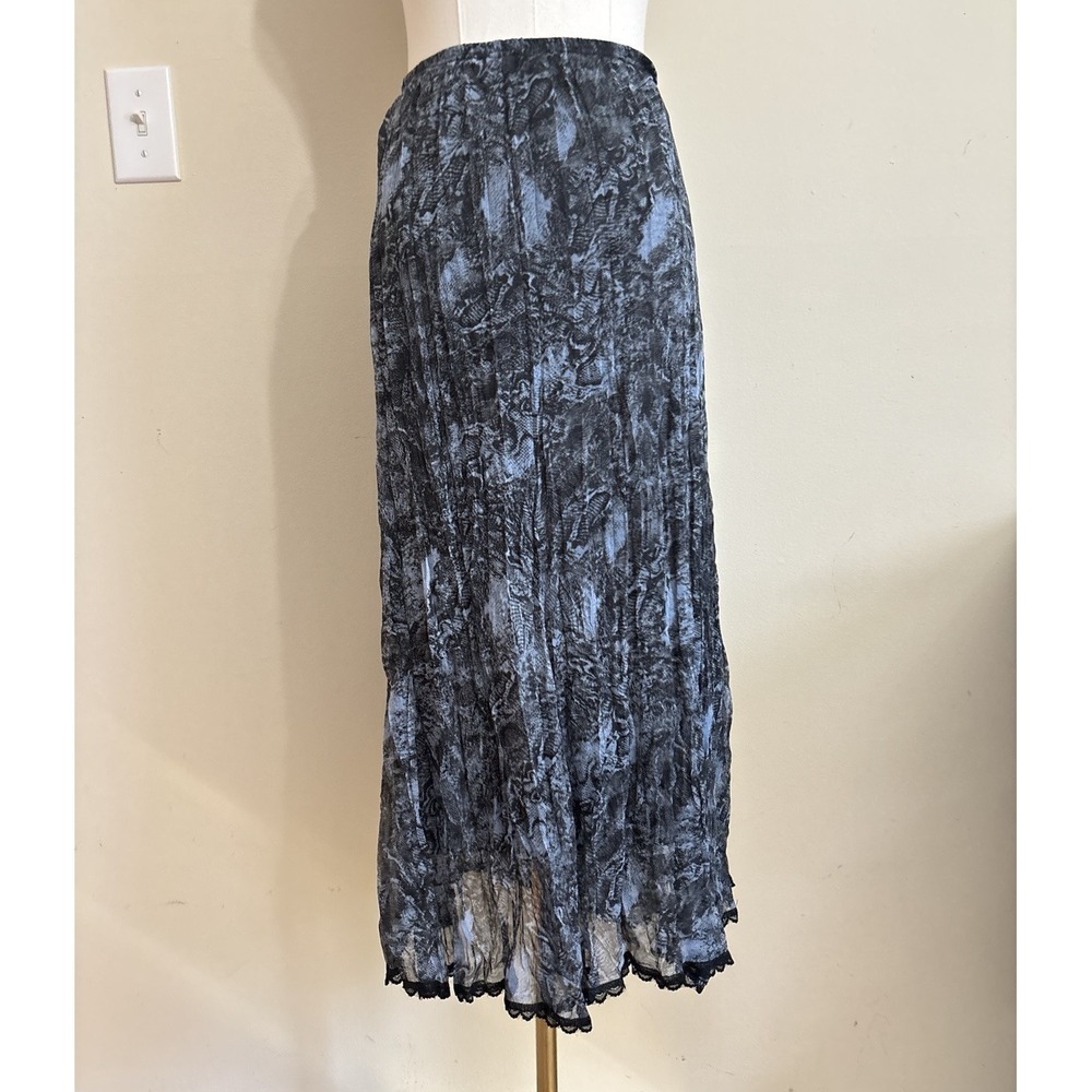 Vintage Grunge Whimsigoth  Midi Skirt 90s 2000s Large Metro Wear Lace Blue Black